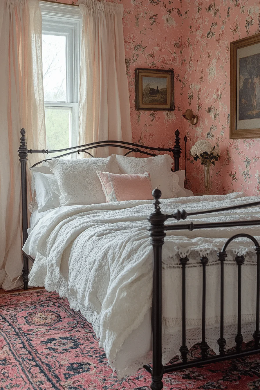 Boho Bedroom with Vintage Decor and Soft Pink Hues