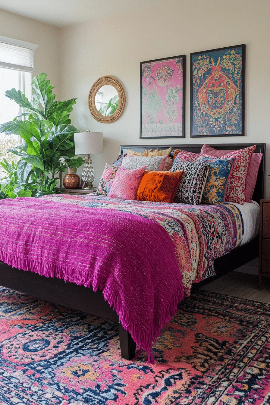 Boho Bedroom with Rattan Furniture and Macramé Details