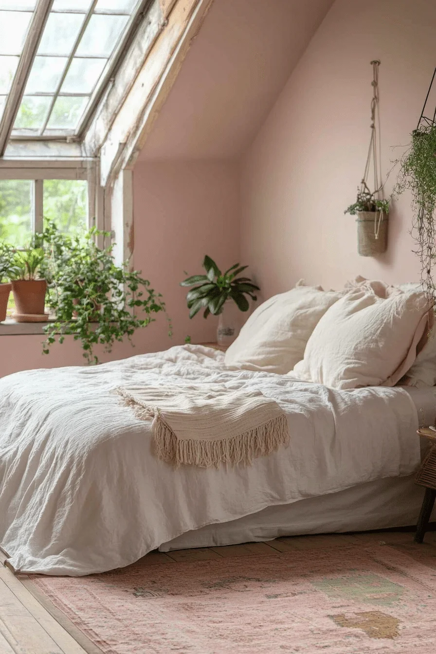 Boho Bedroom with Blush Accents and Earthy Textures