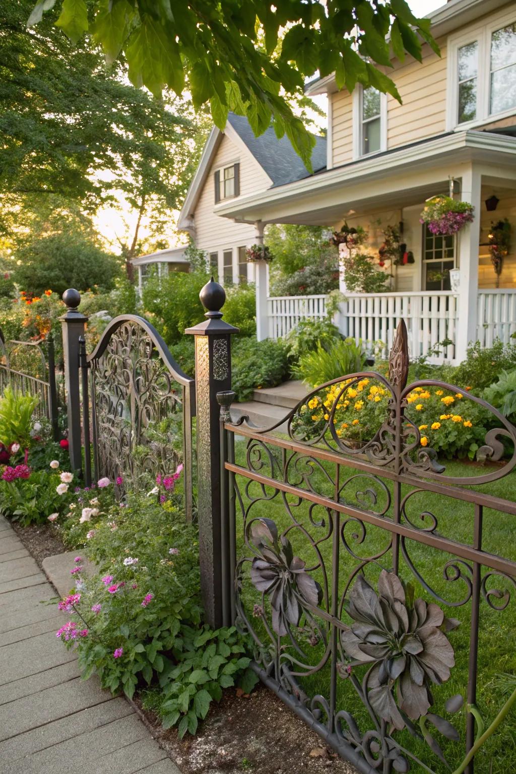 Floral metalwork adds elegance to garden fences