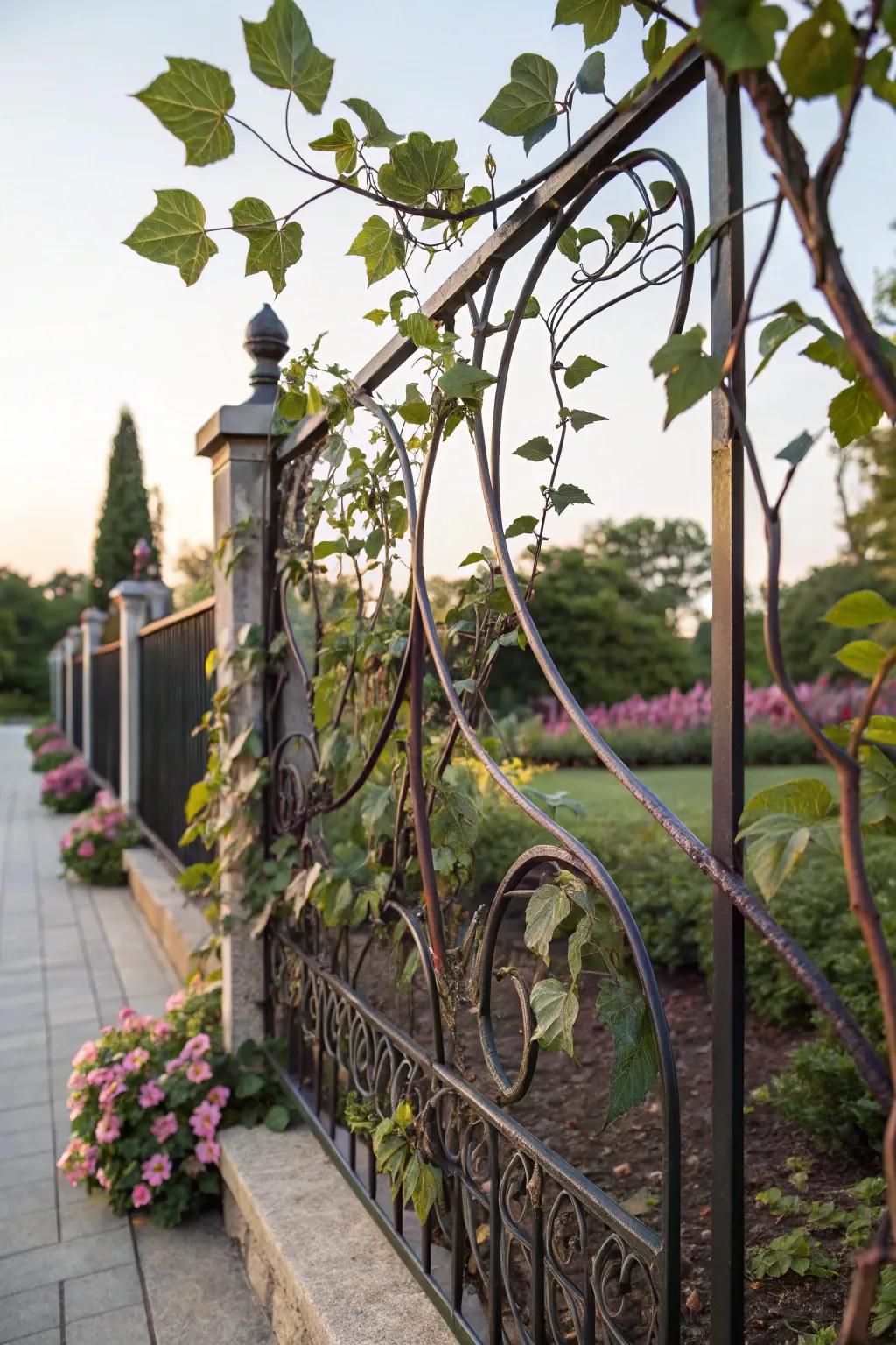 Metal fences with natural motifs blend with surroundings