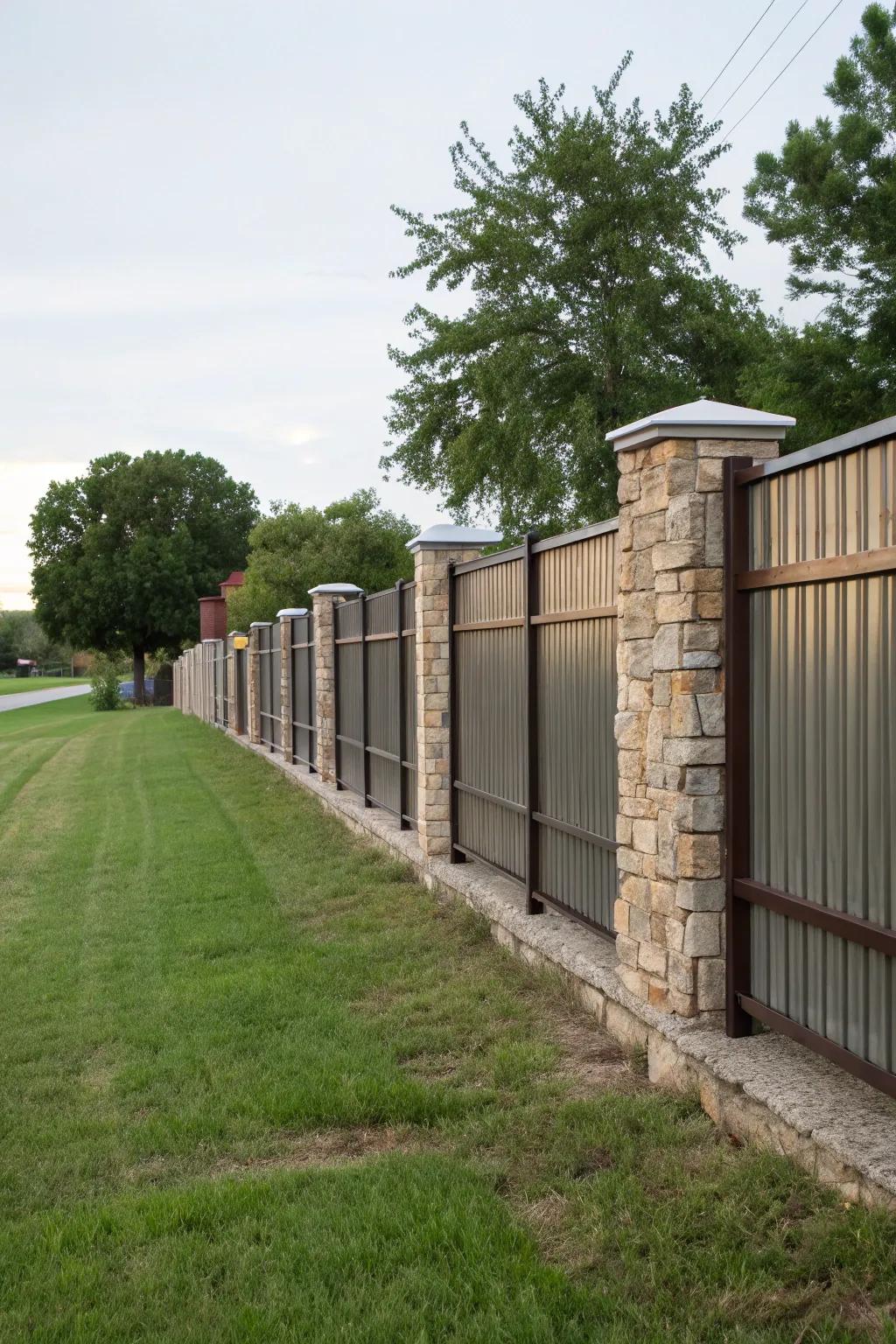 Metal and stone fences offer durability and beauty