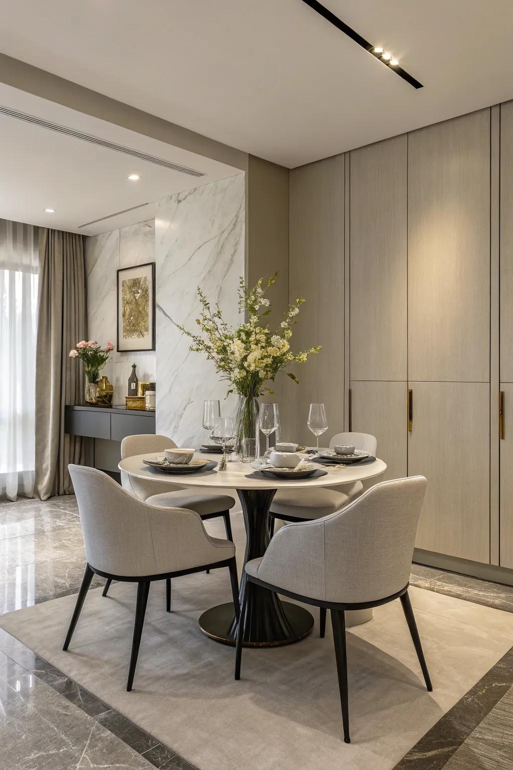 Minimalist dining table with sleek lines creating a calm atmosphere.