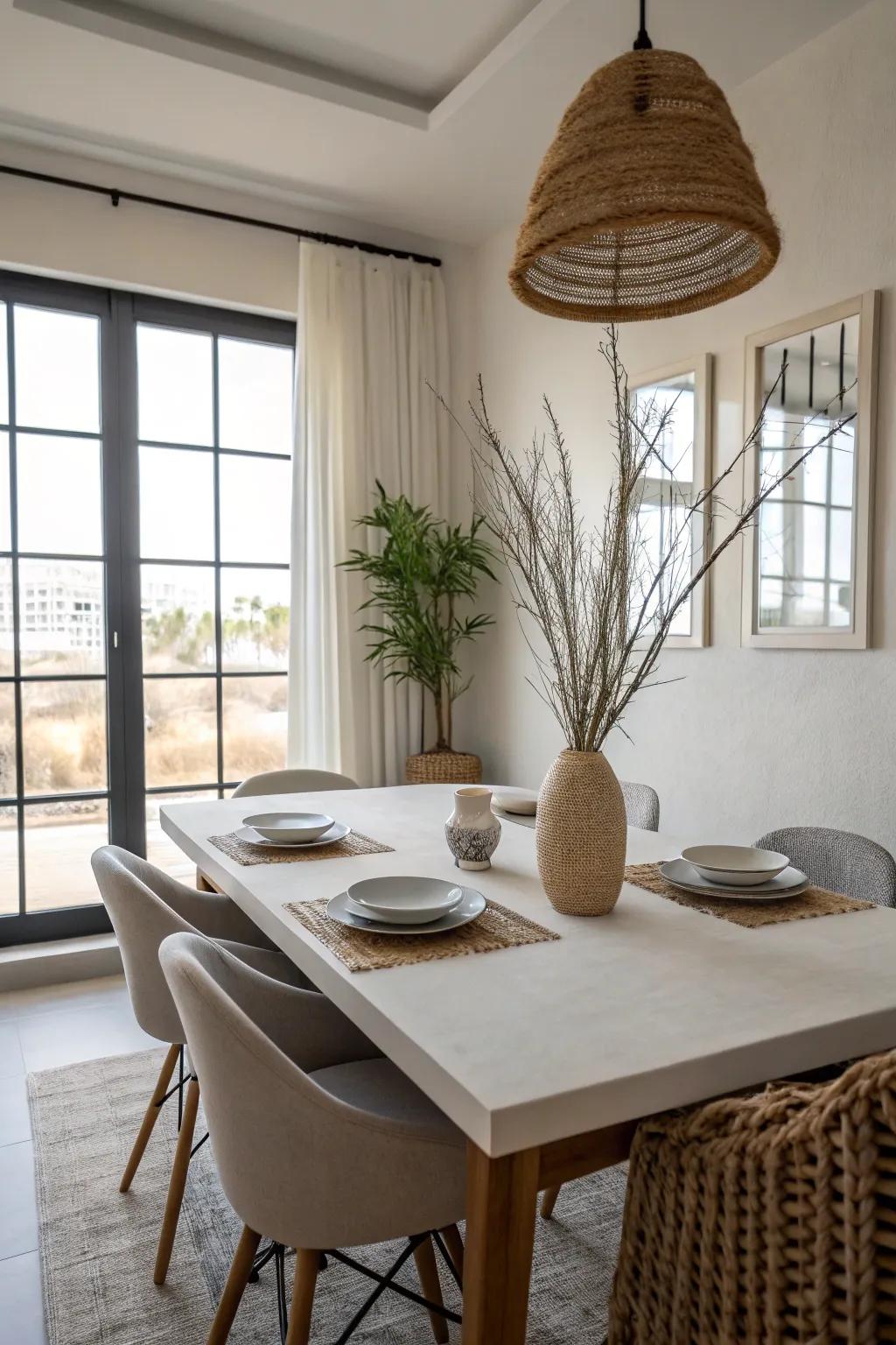 Minimalist dining table allowing the room's design to shine.