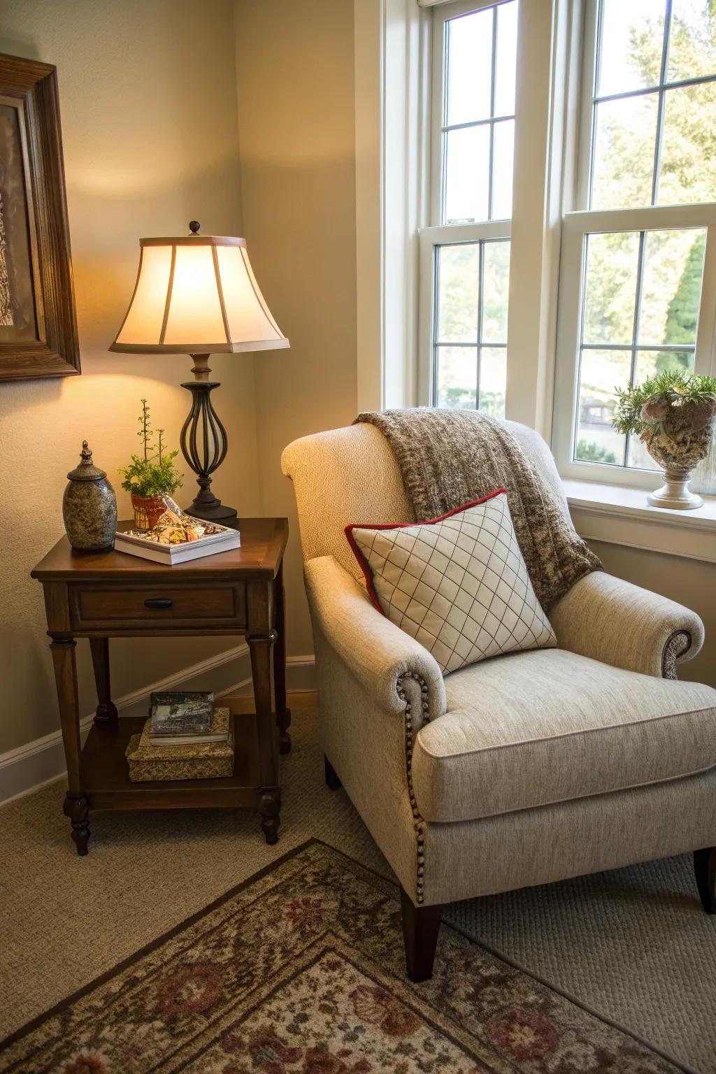 A cozy nook adds charm and utility to small rooms.