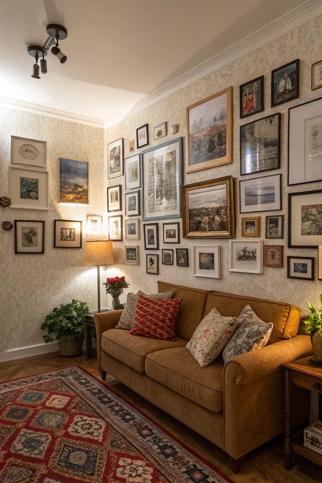 A curated wall gallery adds personality and style.