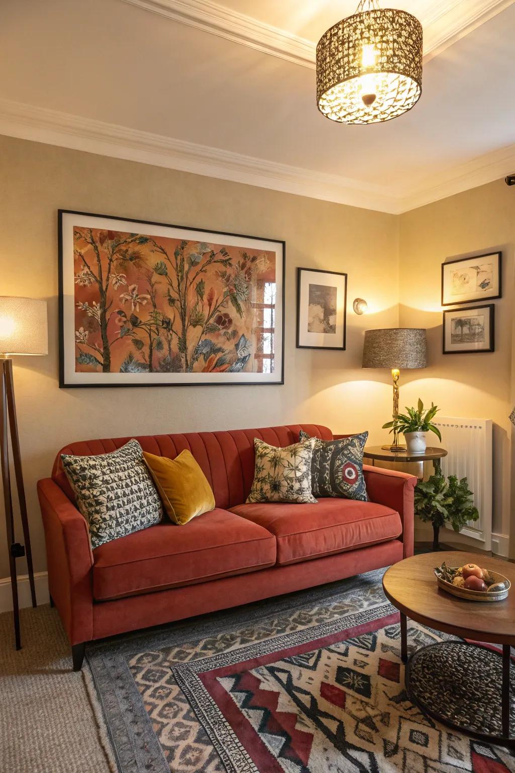 A bold centerpiece adds character and focus.