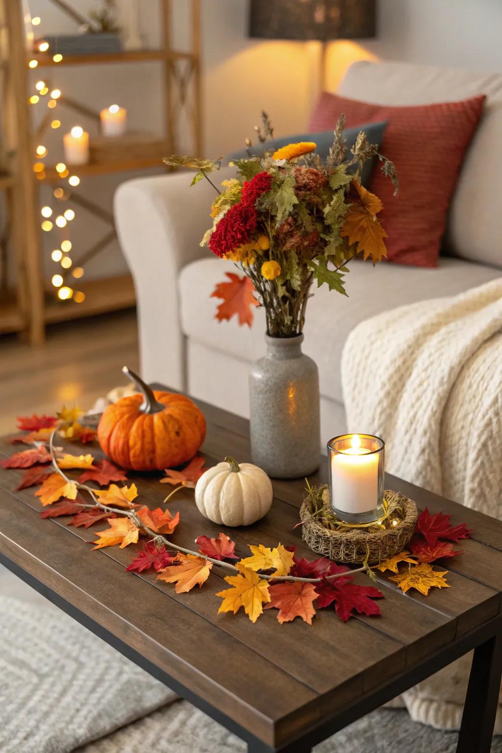 Seasonal décor keeps your side table fresh and inviting.