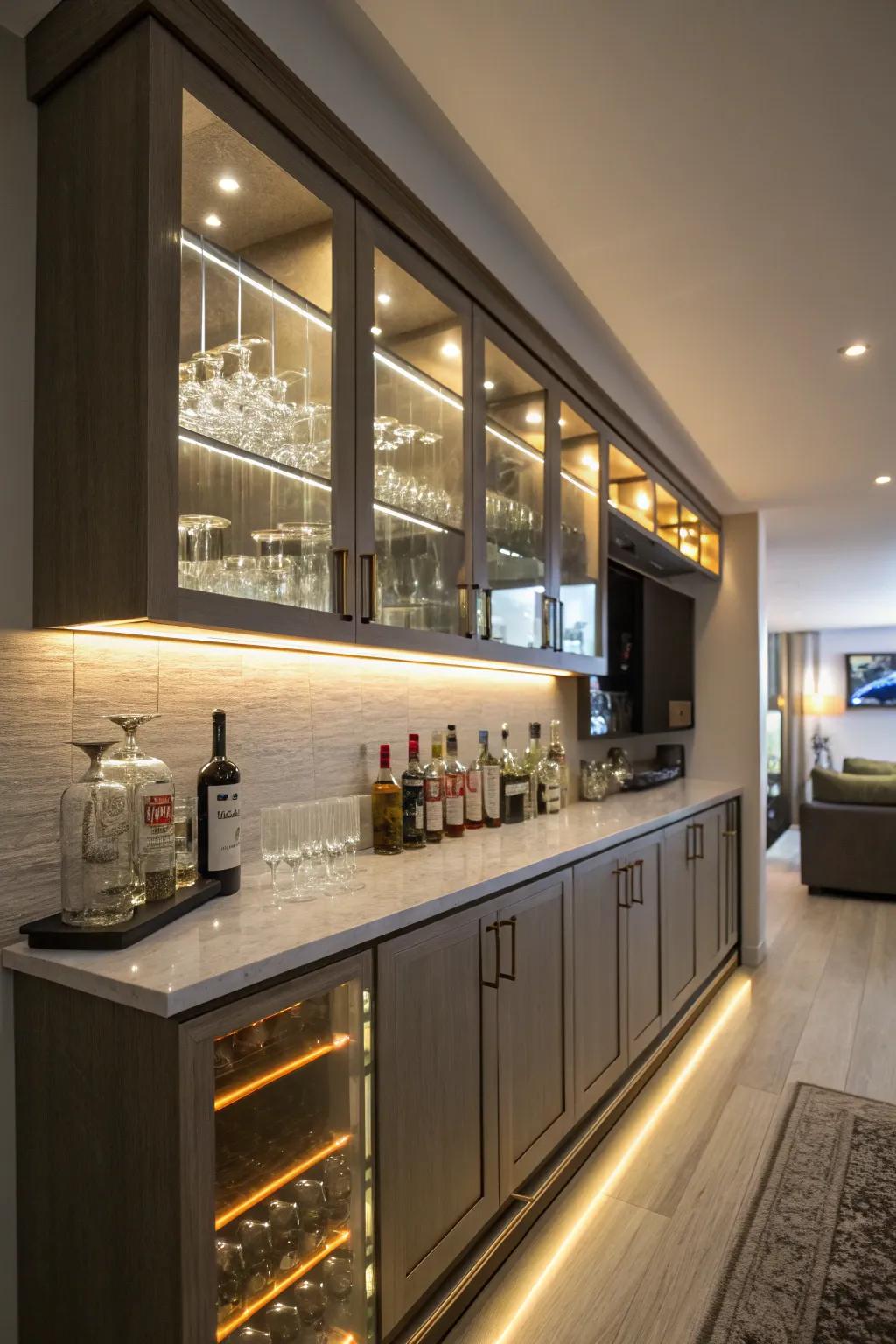 Under-counter LED strips provide subtle, modern illumination.