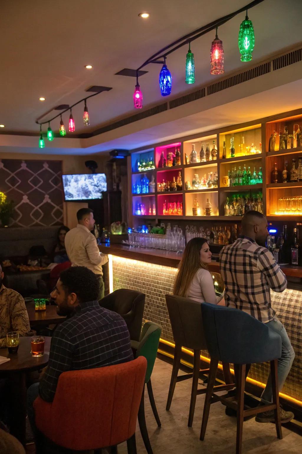 Pulsing lights add dynamic energy to the bar.