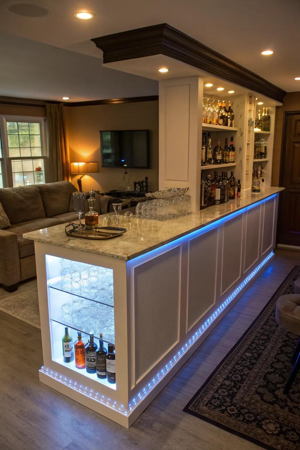 Lighting along the lower edge adds a unique glow to the bar.