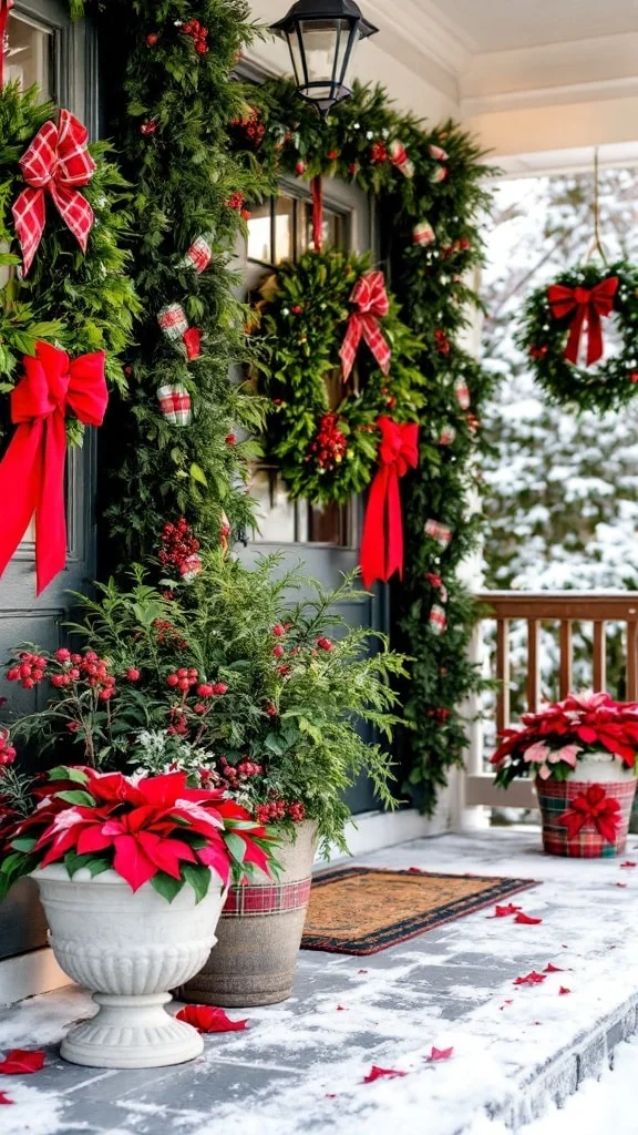 Classic red and green Christmas porch decorations