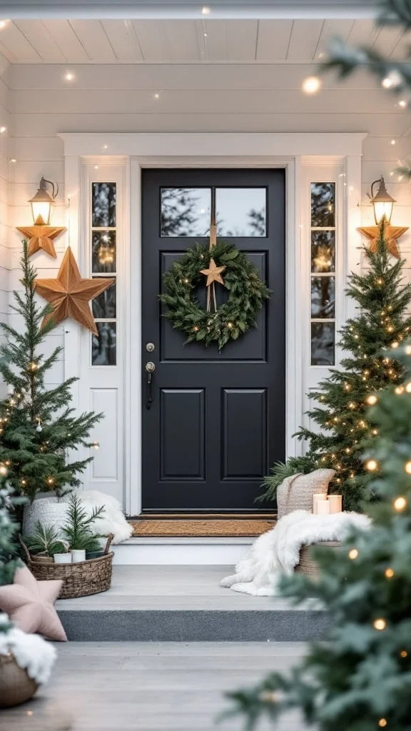 Minimalist Christmas porch with neutral tones and natural textures