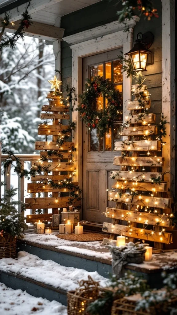 DIY wooden pallet Christmas trees with lights