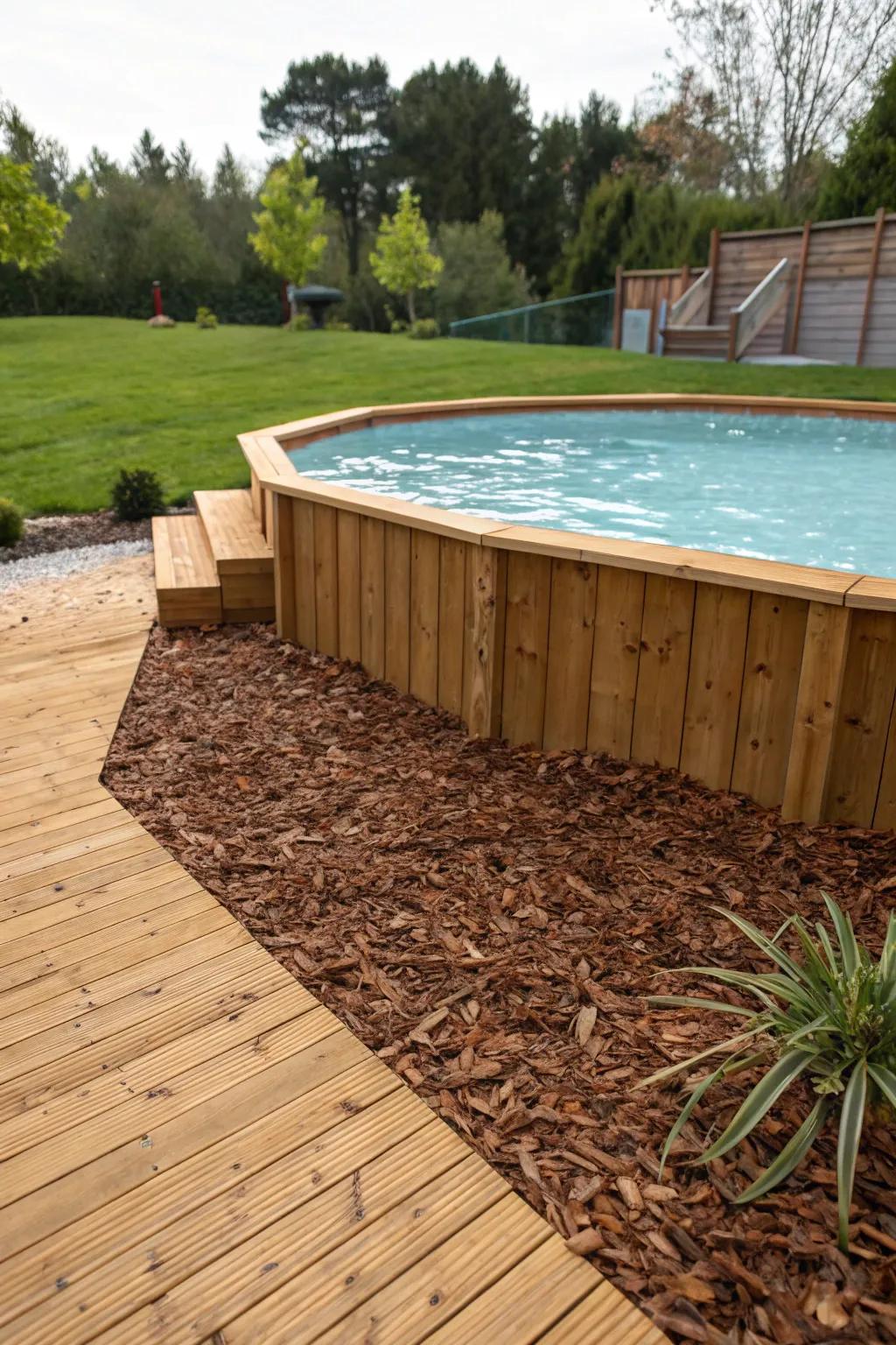 Mulch adds a clean, earthy touch to your poolside.