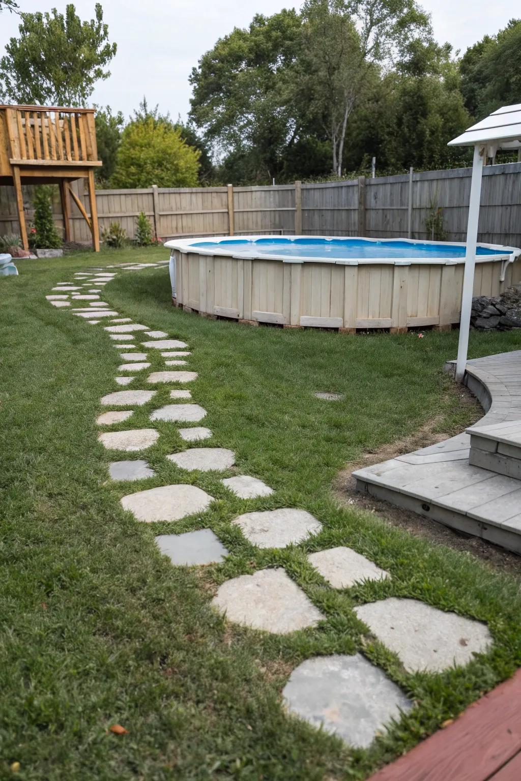 Paving stones create a charming path to your pool.