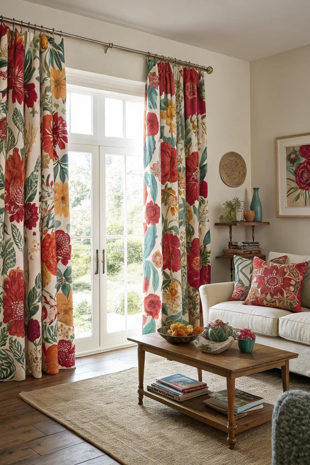 Patterned curtains add charm and character to interiors.