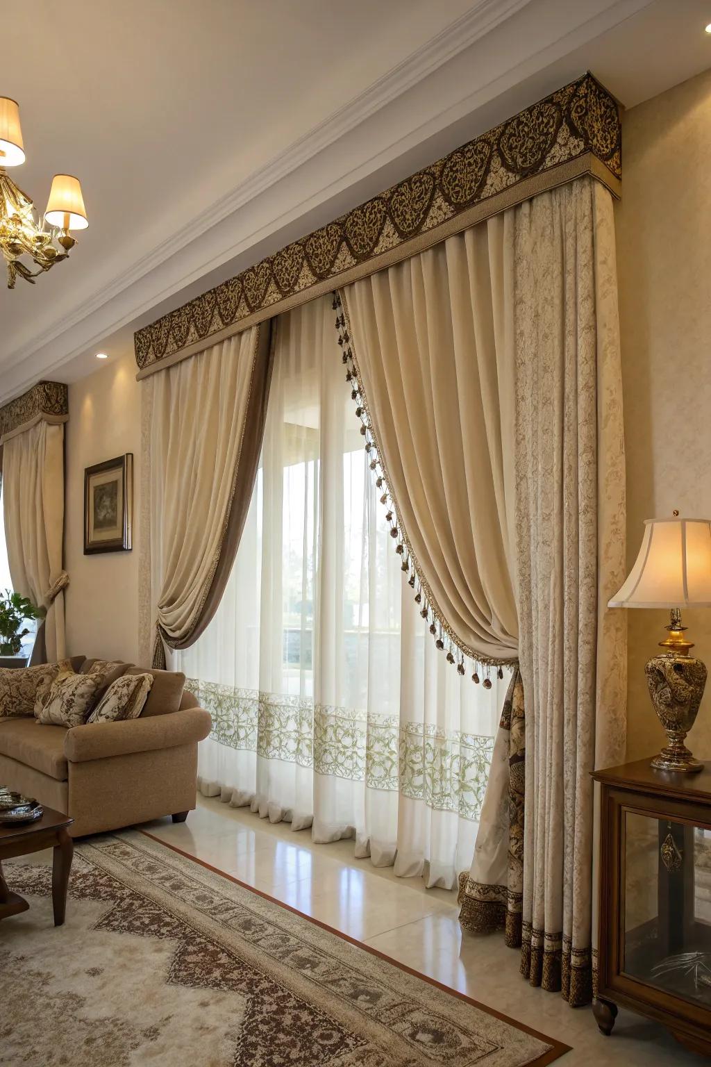 Decorative trims add elegance and detail to curtains.