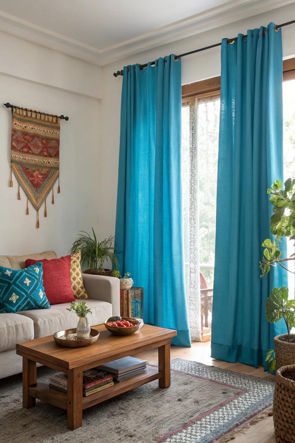 Vibrant curtains add life and color to your space.