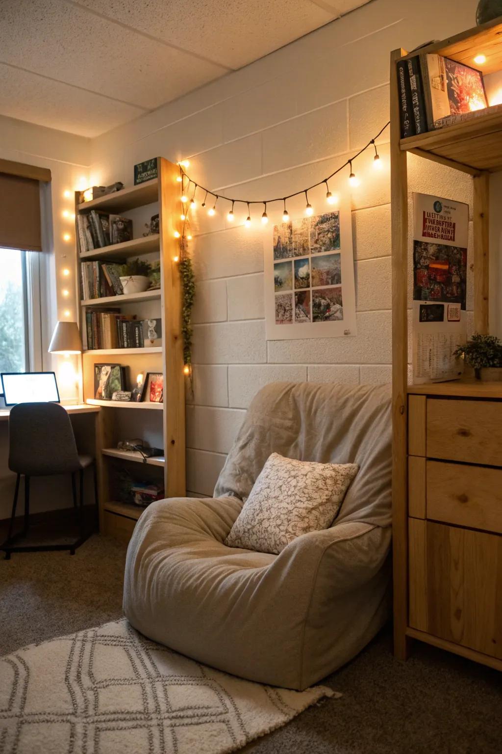 Comfortable leisure corner in dorm.