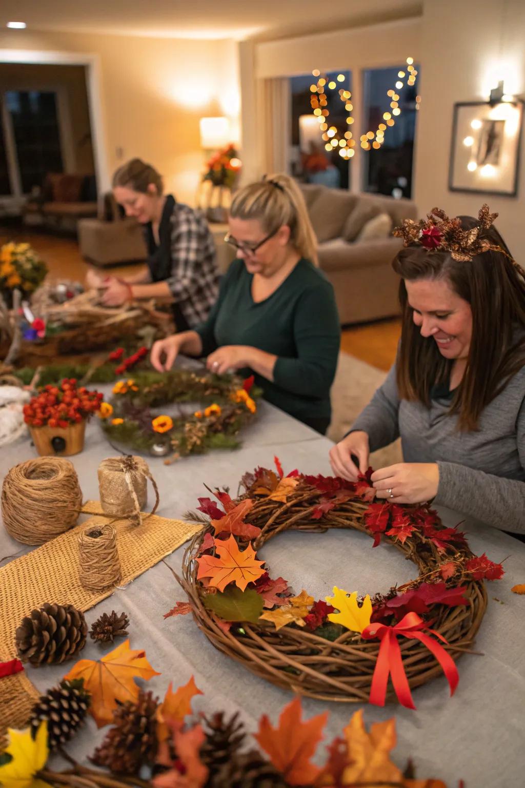 Guests creating custom fall-themed garlands.