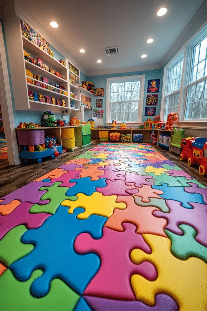 Colorful puzzle piece floor design