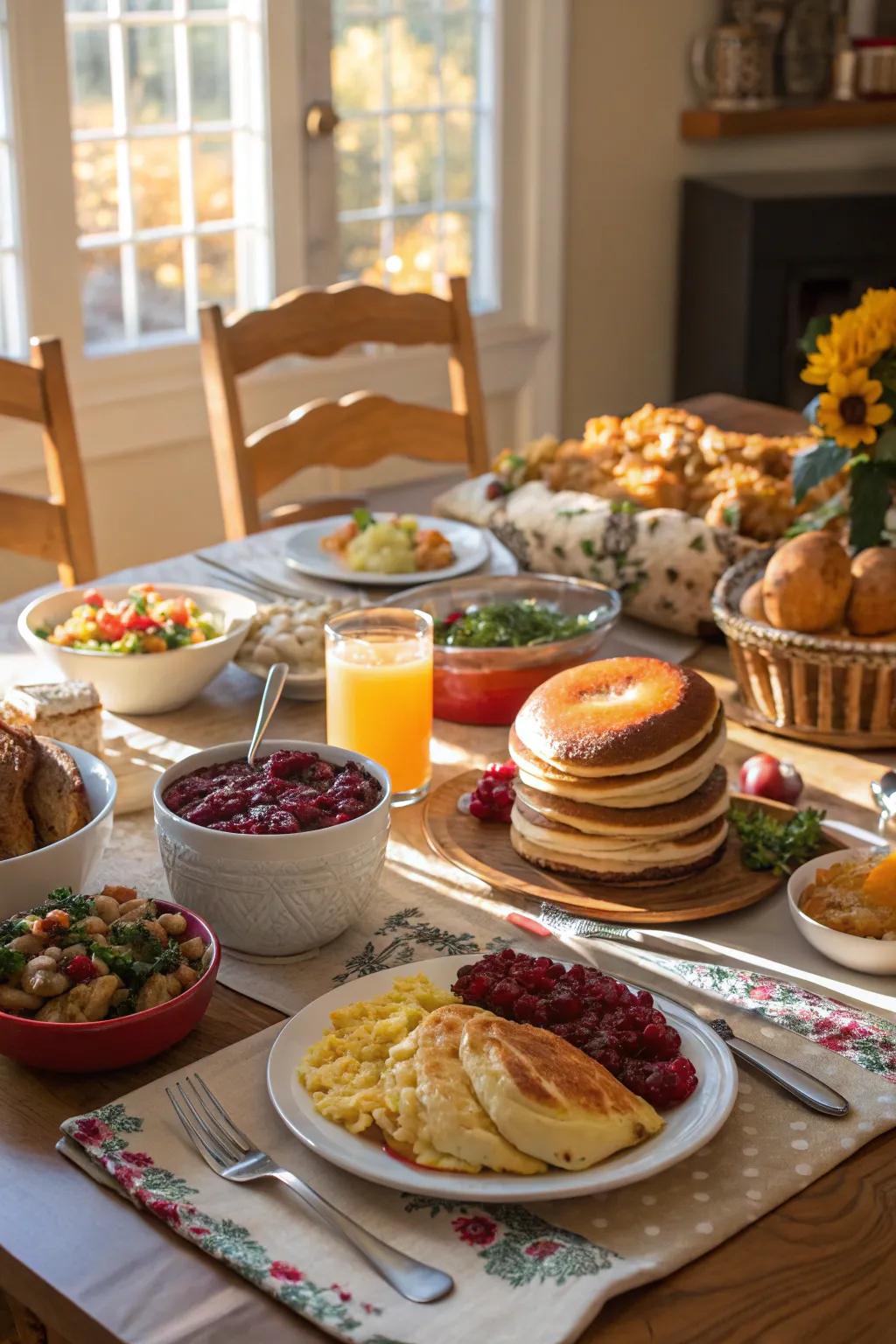 A warm and inviting setup for a Friendsgiving meal.