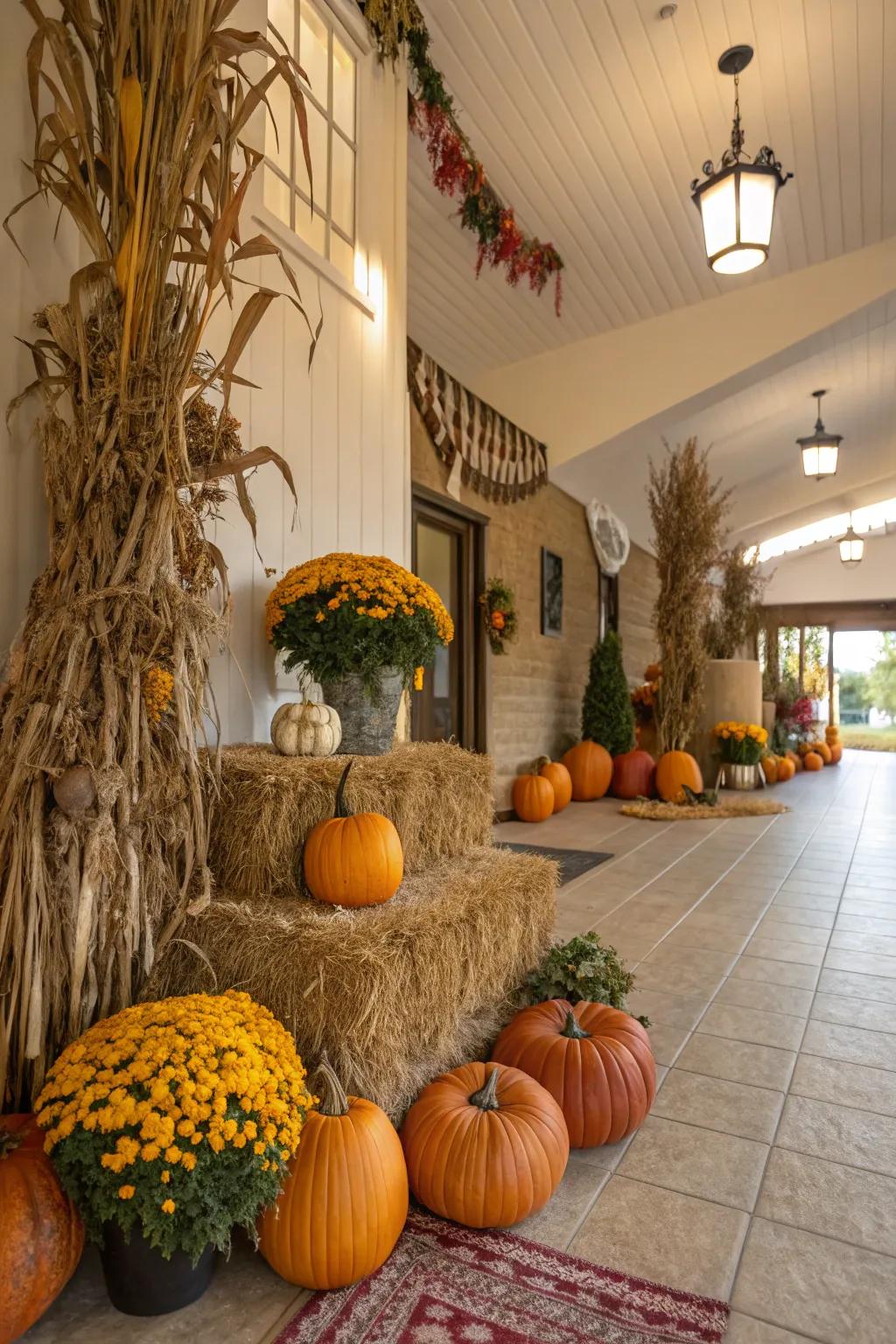 Harvest-themed decorations creating a warm indoor ambiance.