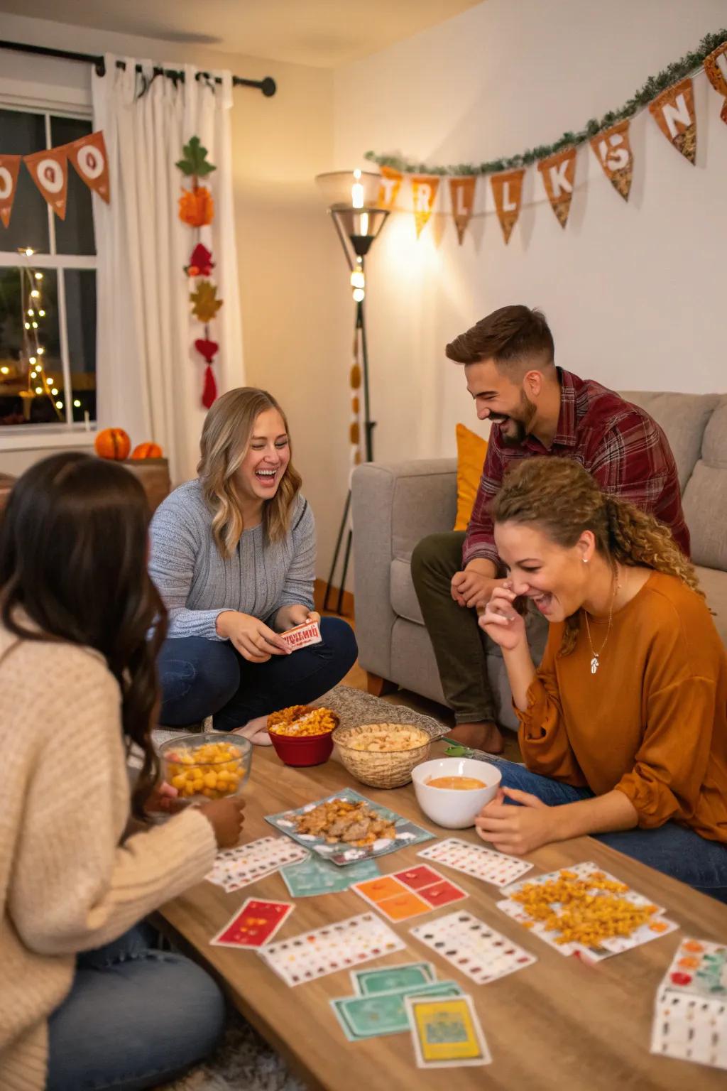 Guests enjoying a lively Thanksgiving trivia game.