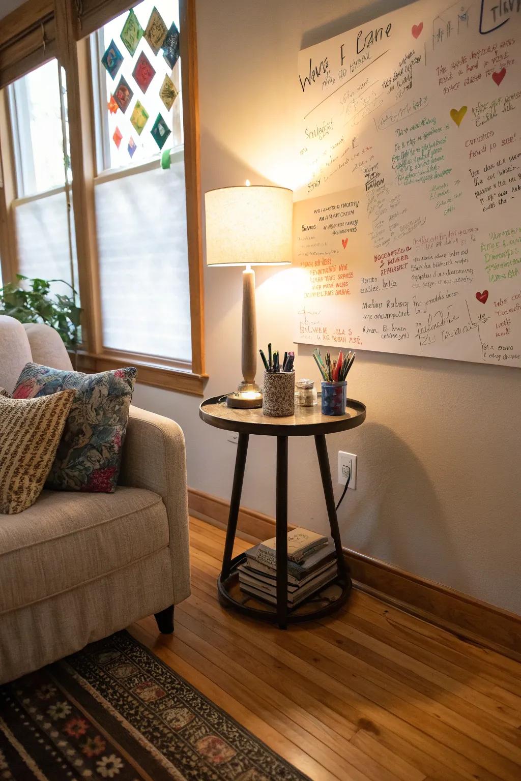 A gratitude nook designed for reflection and sharing.