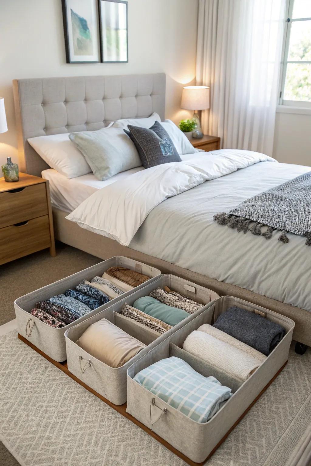 Effectively employ under-bed space for supplemental storage.
