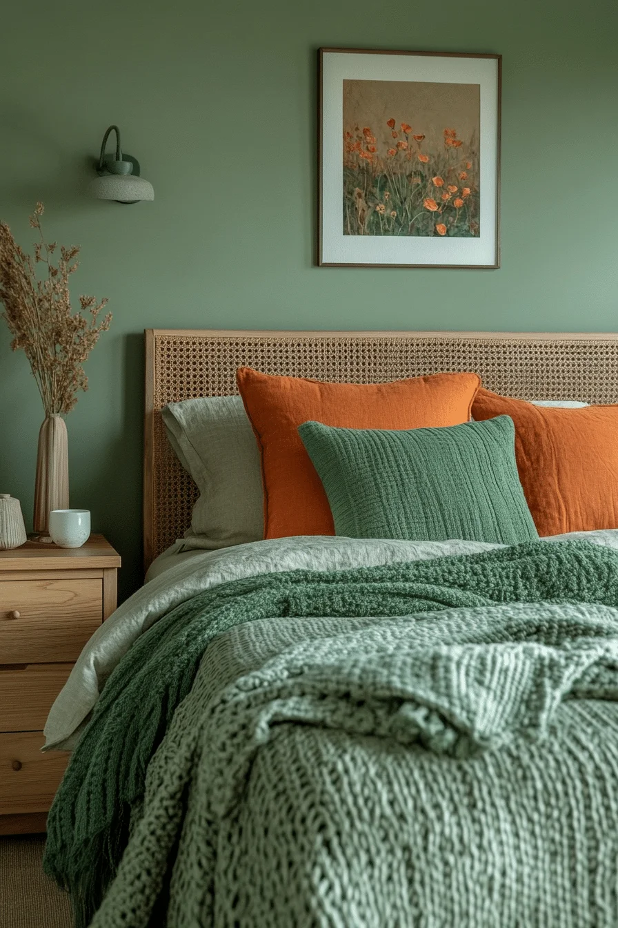 Minimalist Green and Terracotta Bedroom