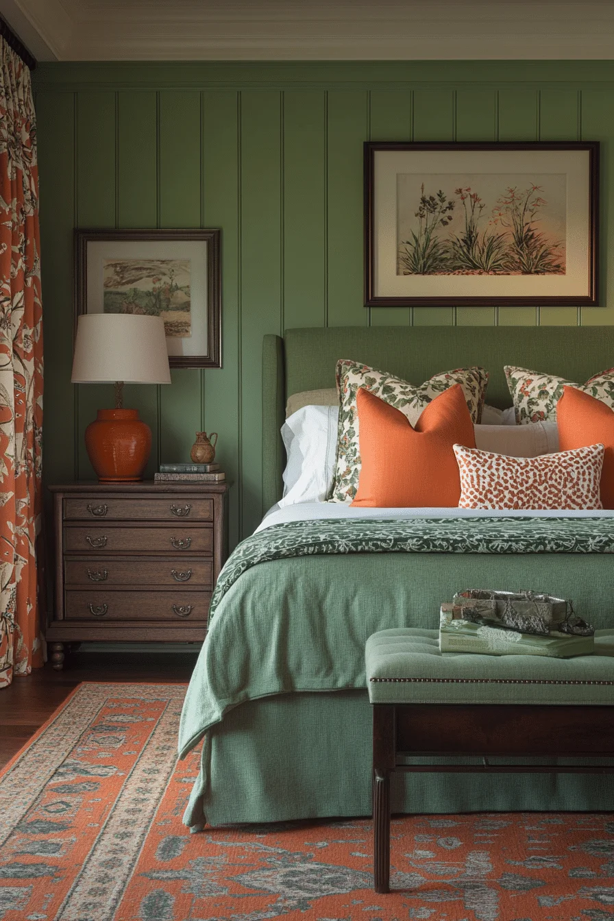 Earthy Green and Terracotta Bedroom