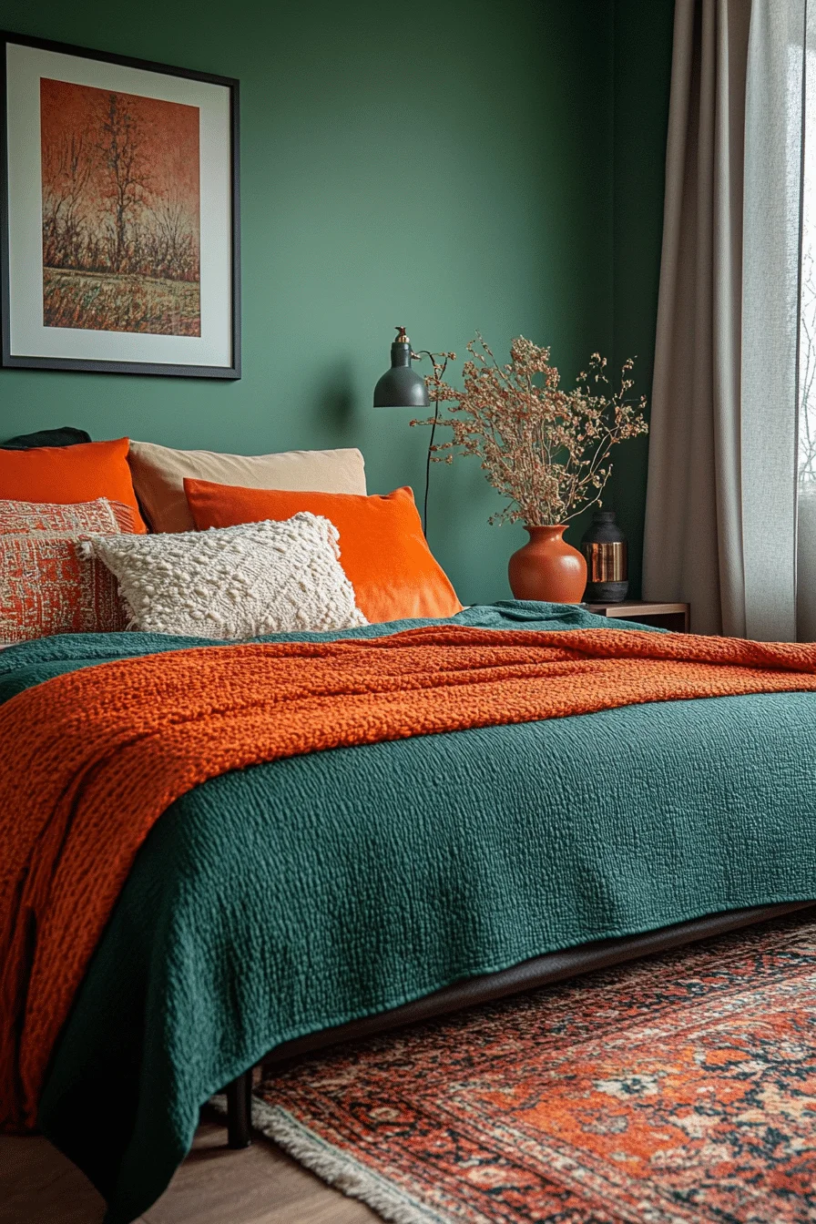 Modern Green and Terracotta Bedroom
