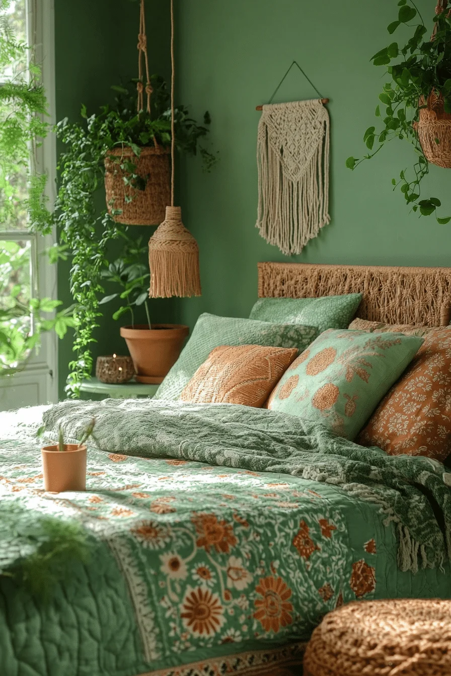 Bohemian Green and Terracotta Bedroom