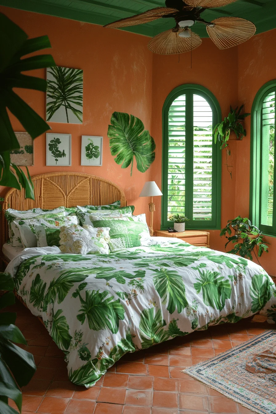 Tropical Green and Terracotta Bedroom
