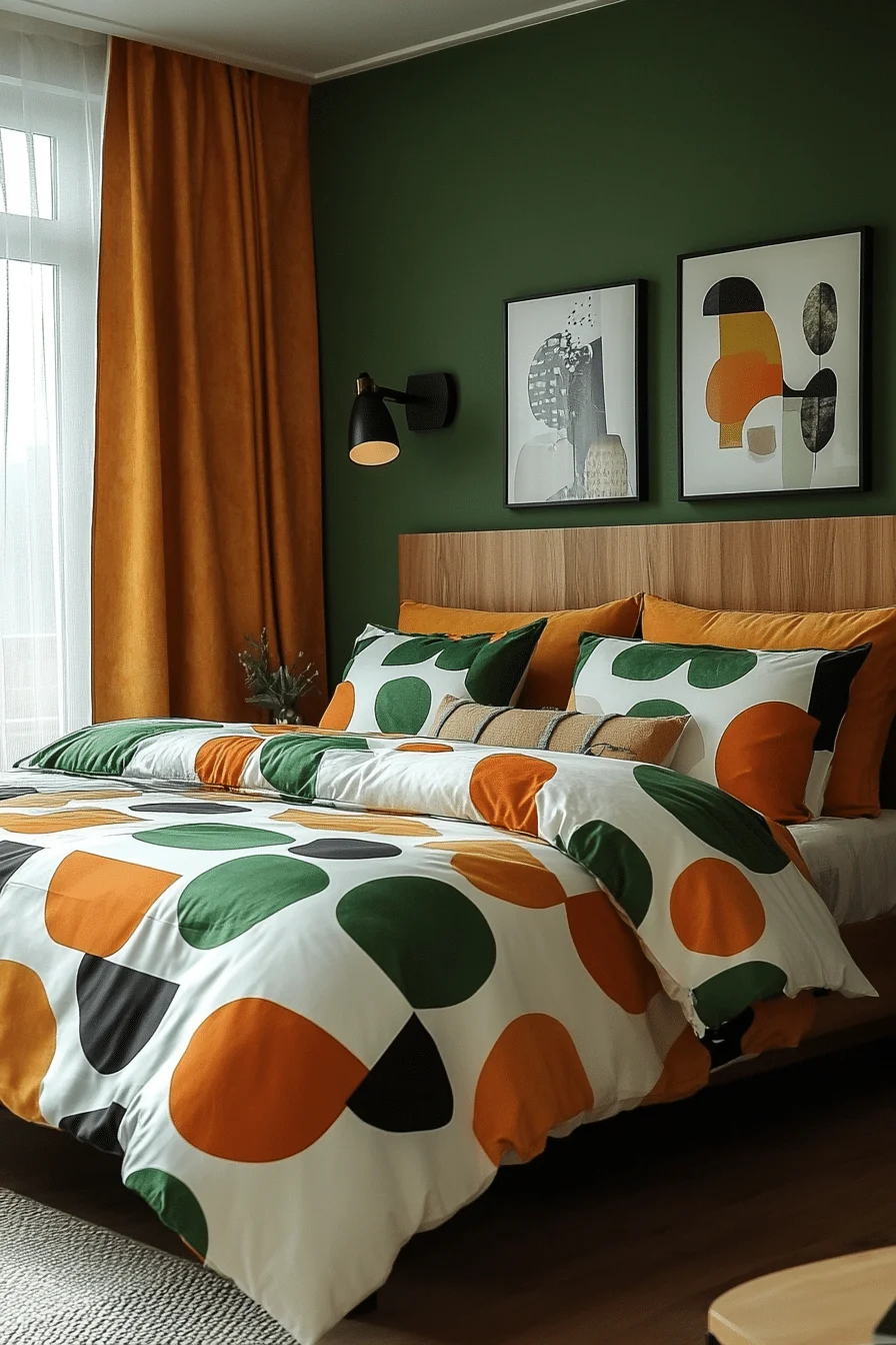 Geometric Green and Terracotta Bedroom