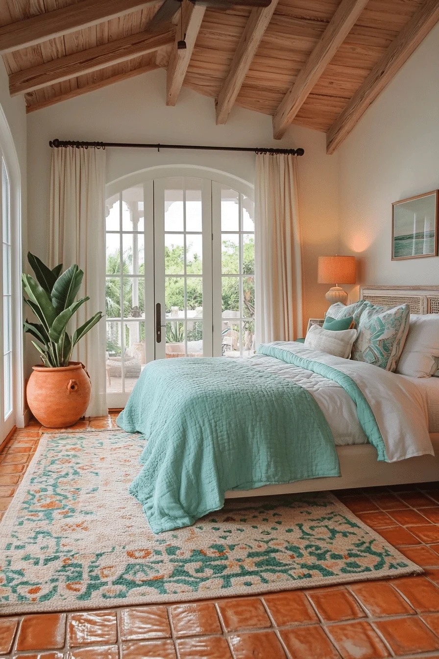 Coastal Green and Terracotta Bedroom
