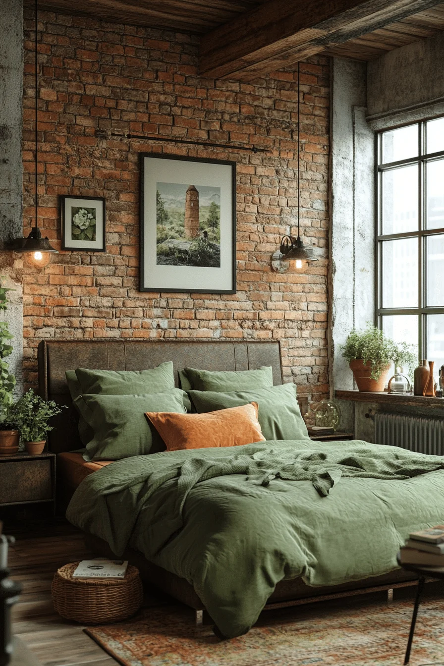 Industrial Green and Terracotta Bedroom