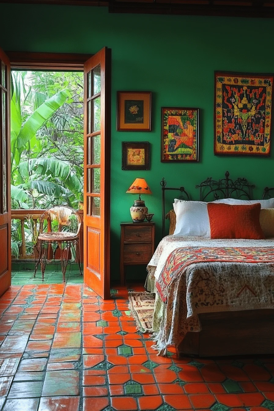 Mediterranean Green and Terracotta Bedroom