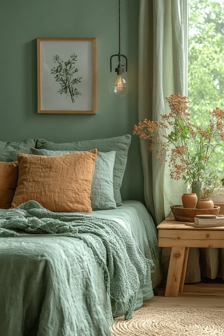 Serene Green and Terracotta Bedroom