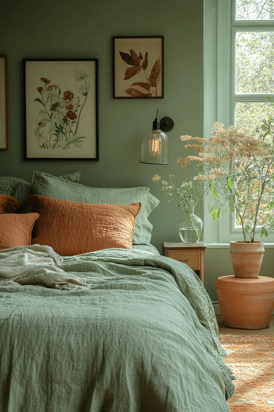 Scandinavian Green and Terracotta Bedroom