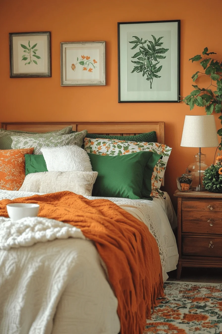 Bold Green Accents in Terracotta Bedroom