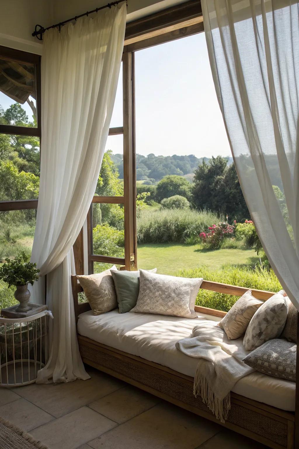 Daybed placed beside a window to enjoy natural light and views