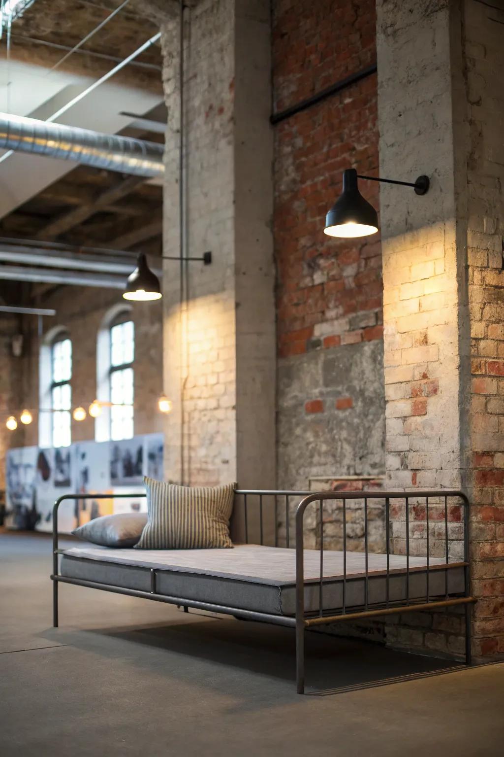 Industrial-style daybed with metal and raw materials