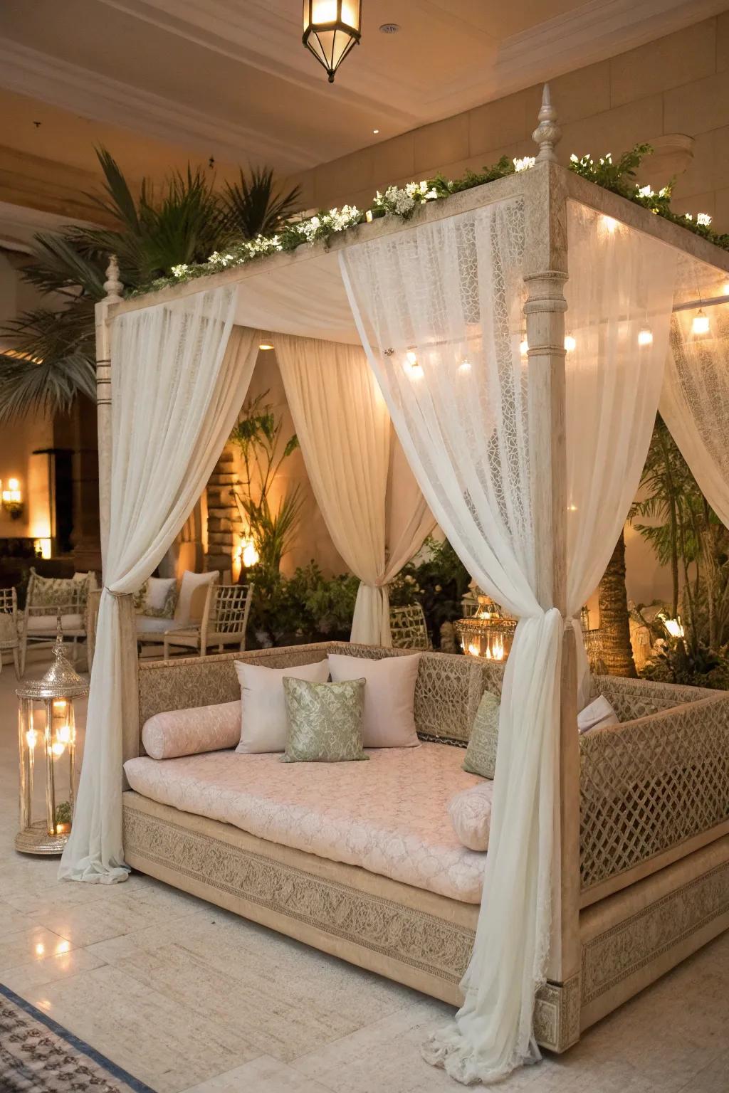 Daybed with a flowing canopy creating a dreamy atmosphere
