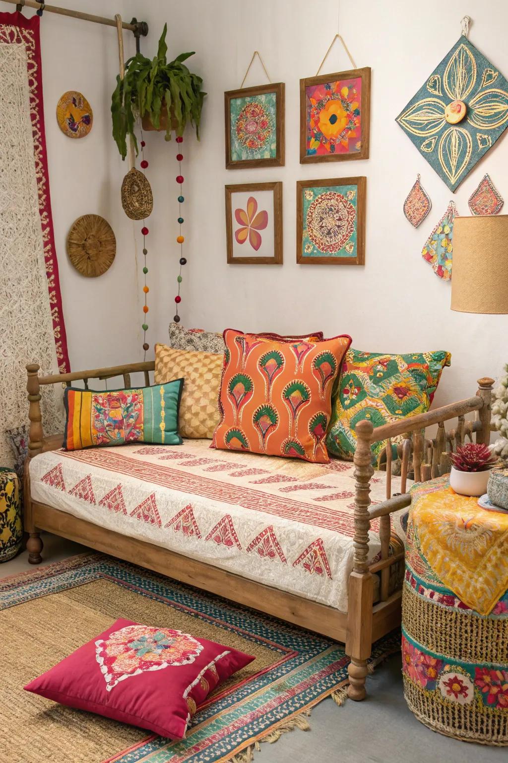 Daybed with striking patterns adding character to the room