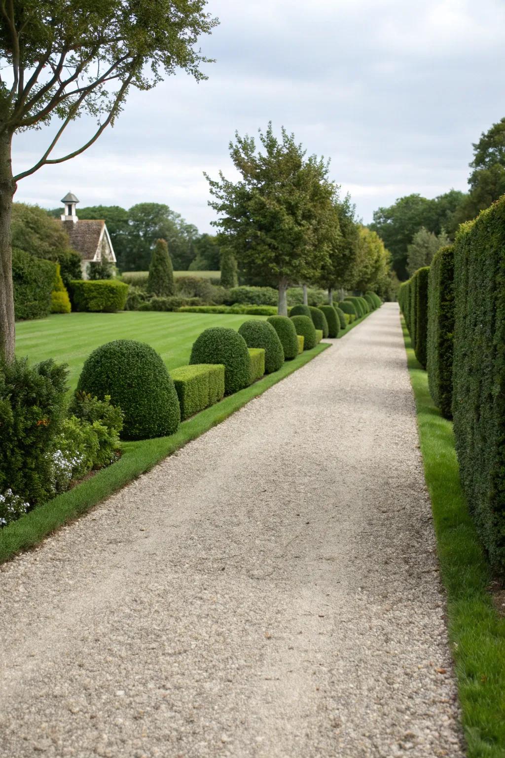 Classic gravel driveway with elegant appeal.