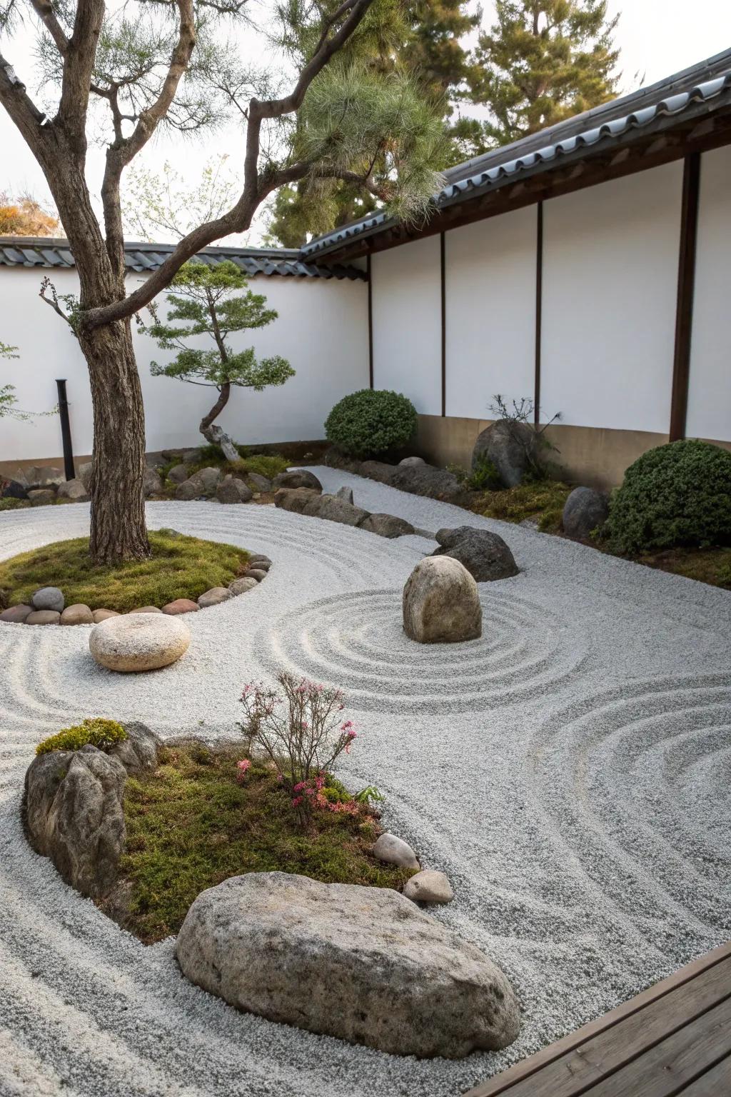 A peaceful Zen garden designed for meditation and calm.