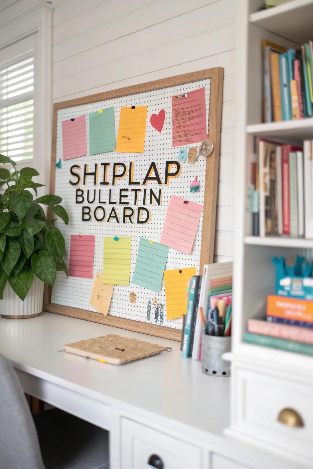 Start your day with uplifting messages on a shiplap board.